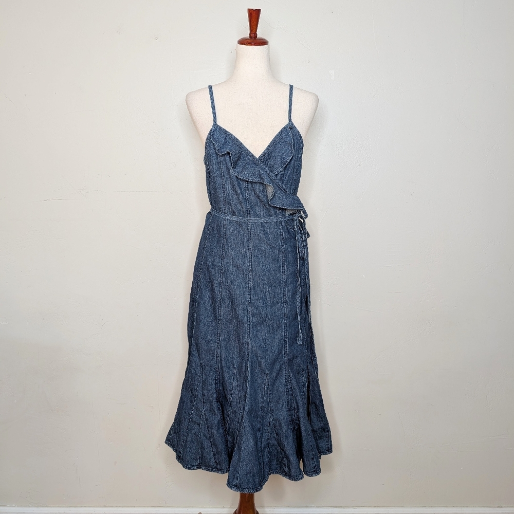 Ralph Lauren Blue Denim Midi Wrap Dress